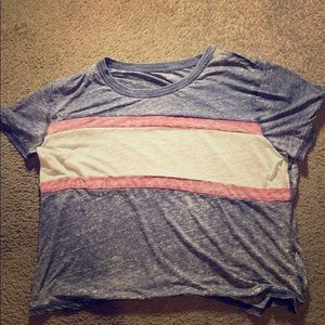 Faded Dark Blue T-Shirt w/ Pink & White Stripe
